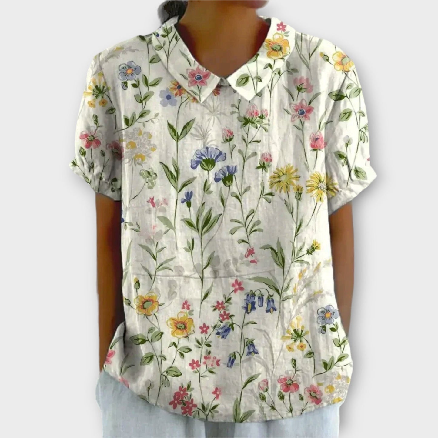 Lina | Blusa floral de algodón y lino