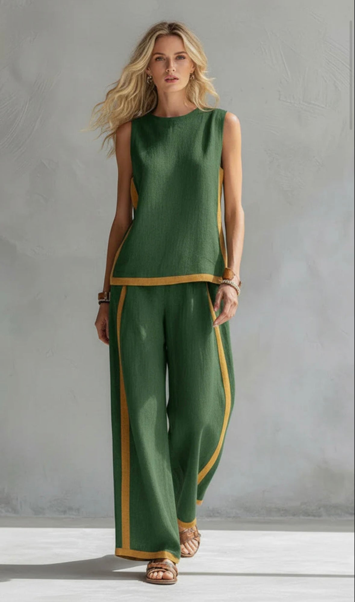 Karen | Conjunto completo de pantalón amplio y blusa sin mangas