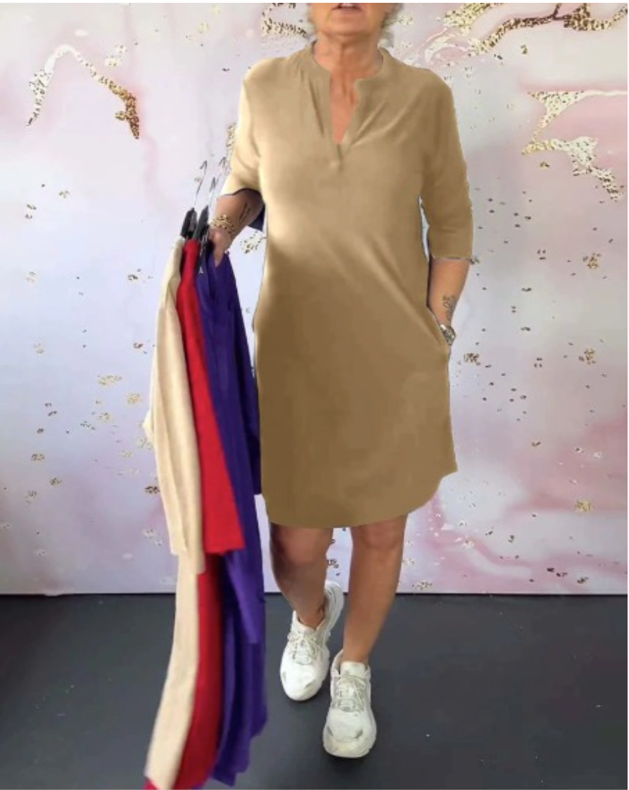Hanneke | Vestido liso con cuello en V