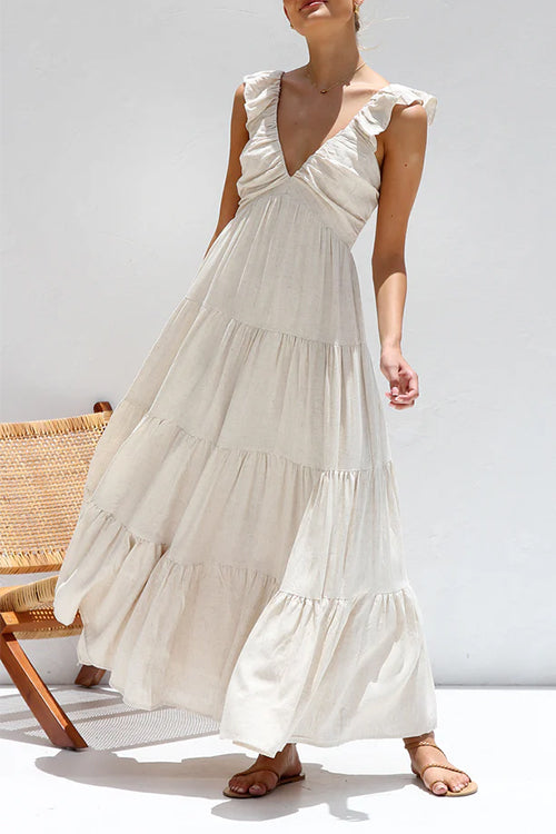 Emma | Vestido largo de lino con cuello en V