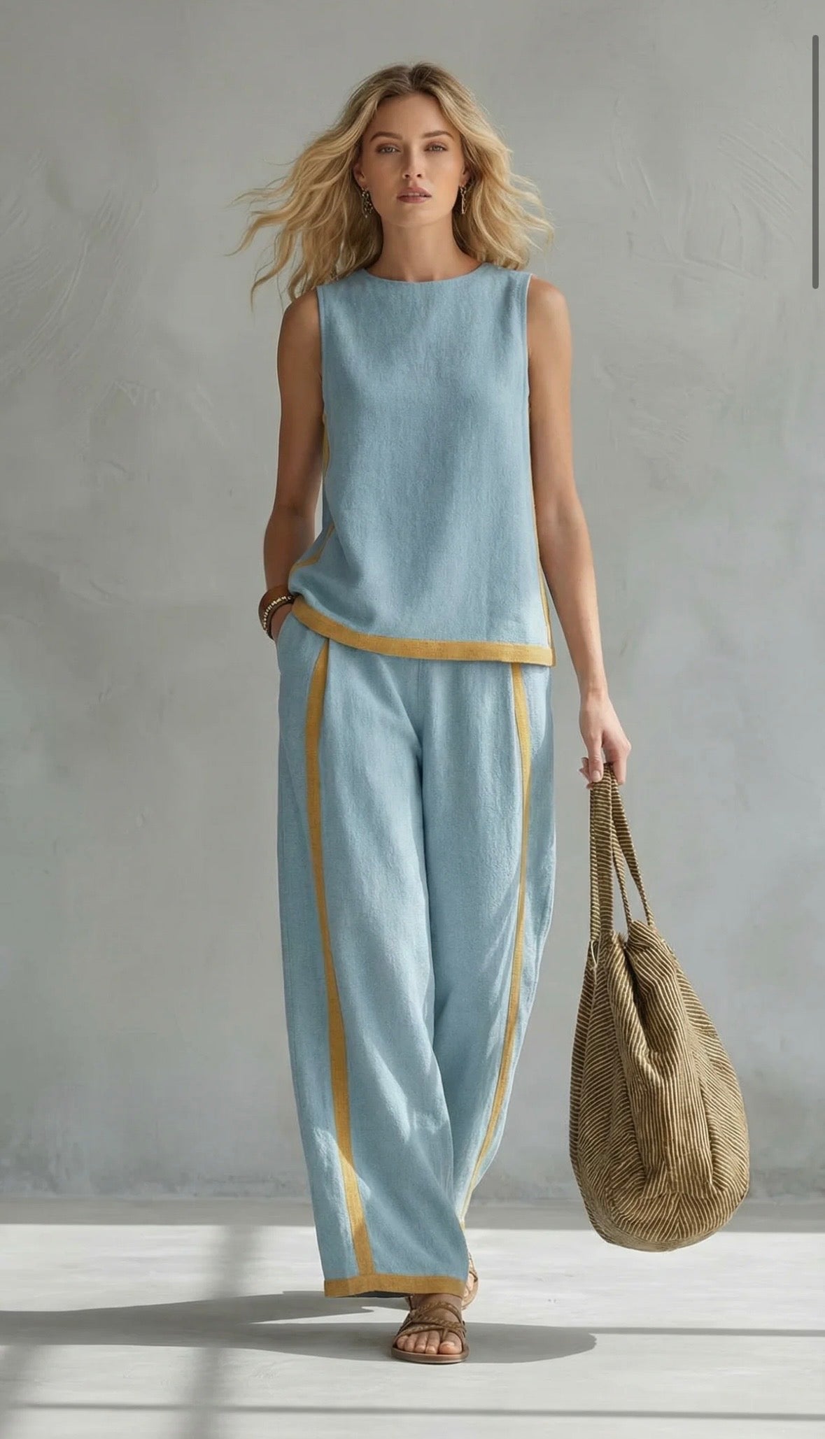 Karen | Conjunto completo de pantalón amplio y blusa sin mangas