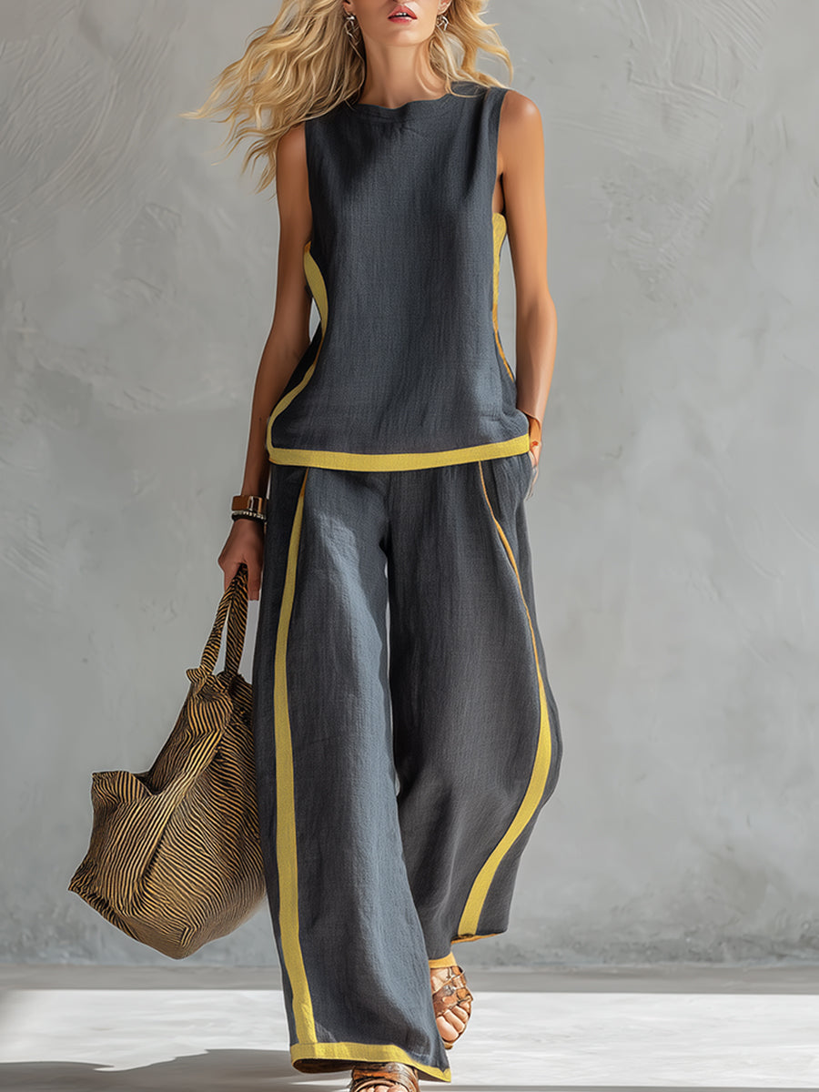 Karen | Conjunto completo de pantalón amplio y blusa sin mangas