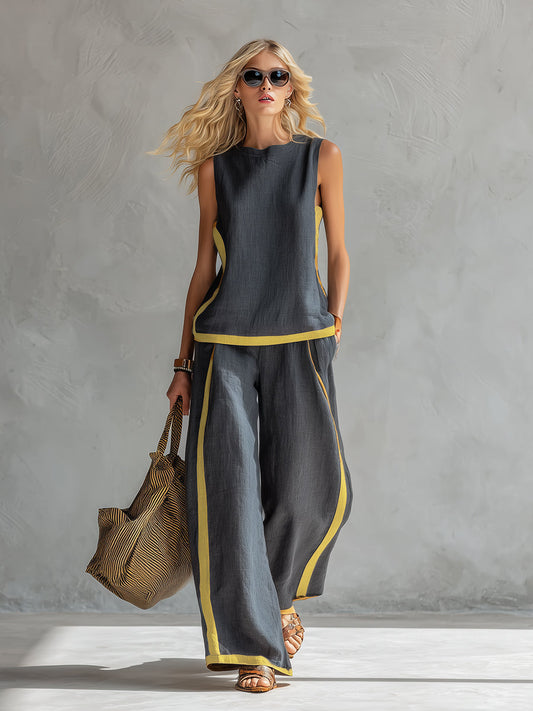 Karen | Conjunto completo de pantalón amplio y blusa sin mangas