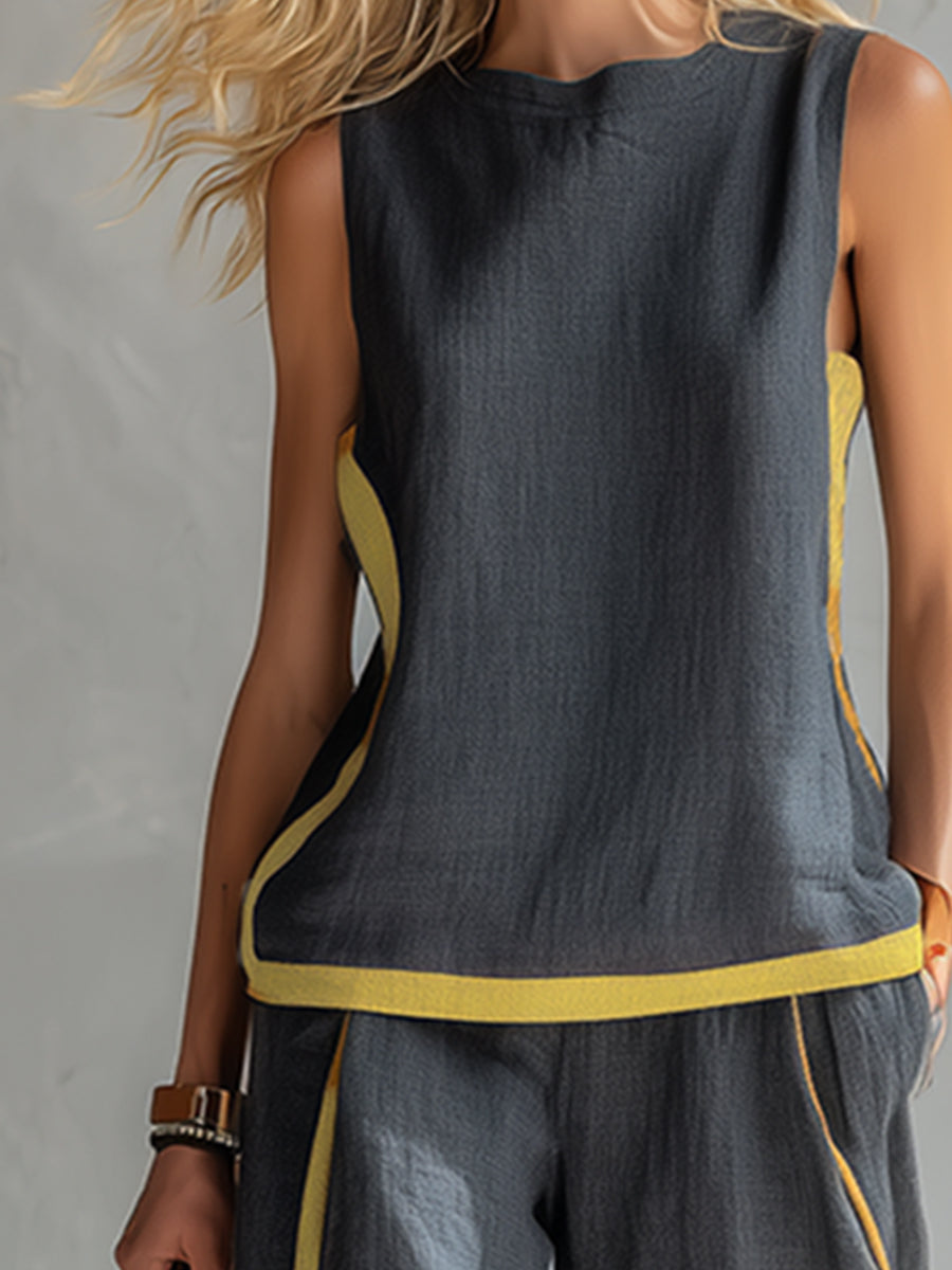 Karen | Conjunto completo de pantalón amplio y blusa sin mangas