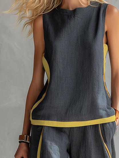 Karen | Conjunto completo de pantalón amplio y blusa sin mangas