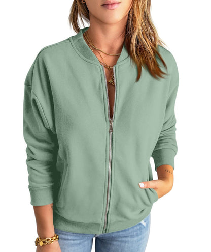 Juanita | Chaqueta informal con cremallera y cuello redondo.