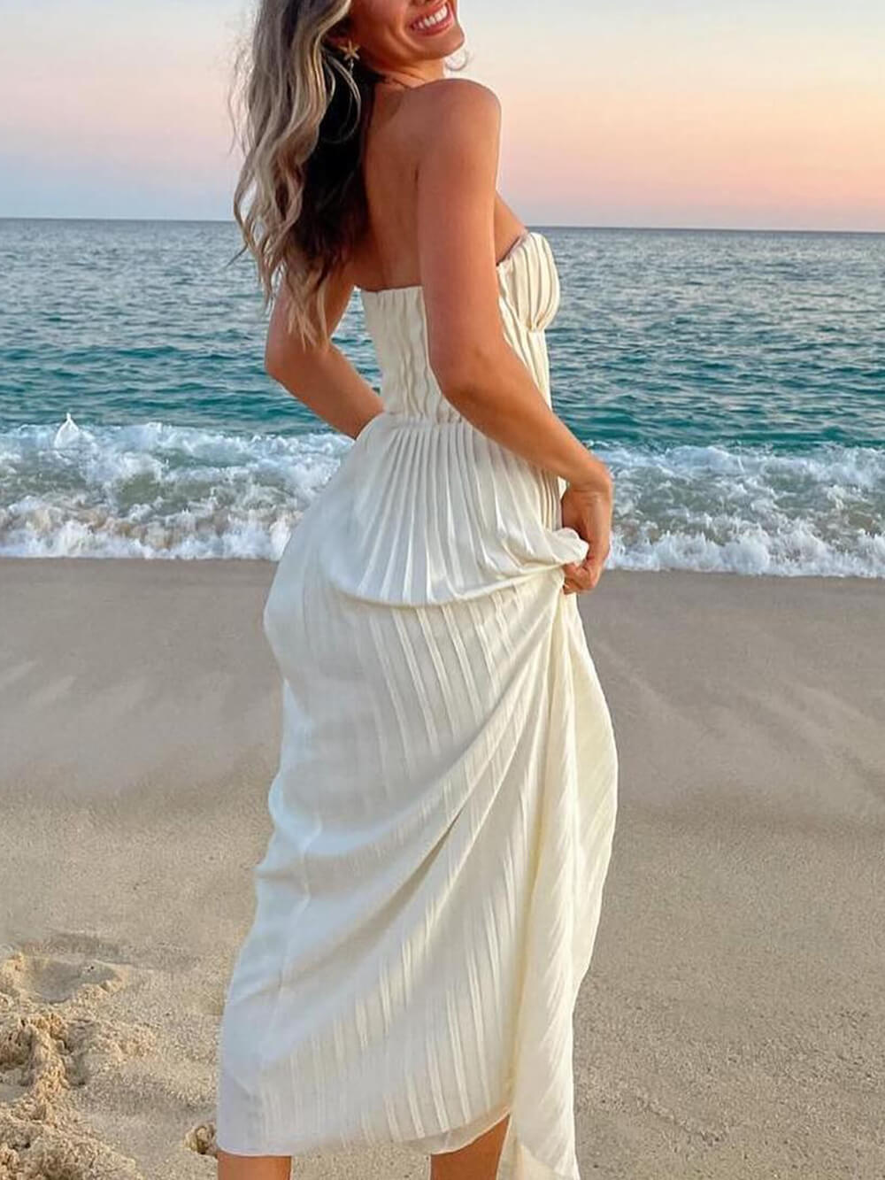 Louise | Elegante vestido sin tirantes con plisado
