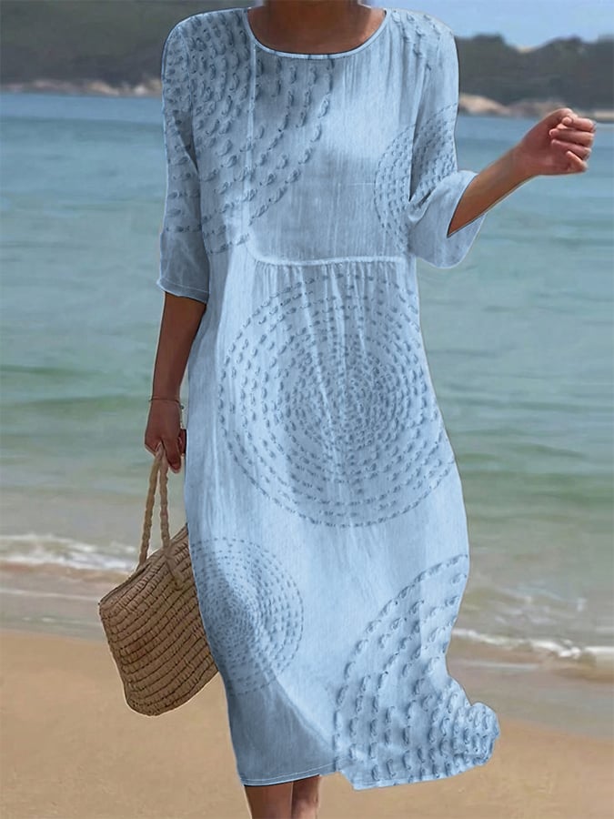 Mira | Vestido ligero de lino con detalles bordados y mangas