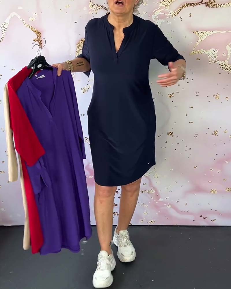 Hanneke |  Vestido liso con cuello en V