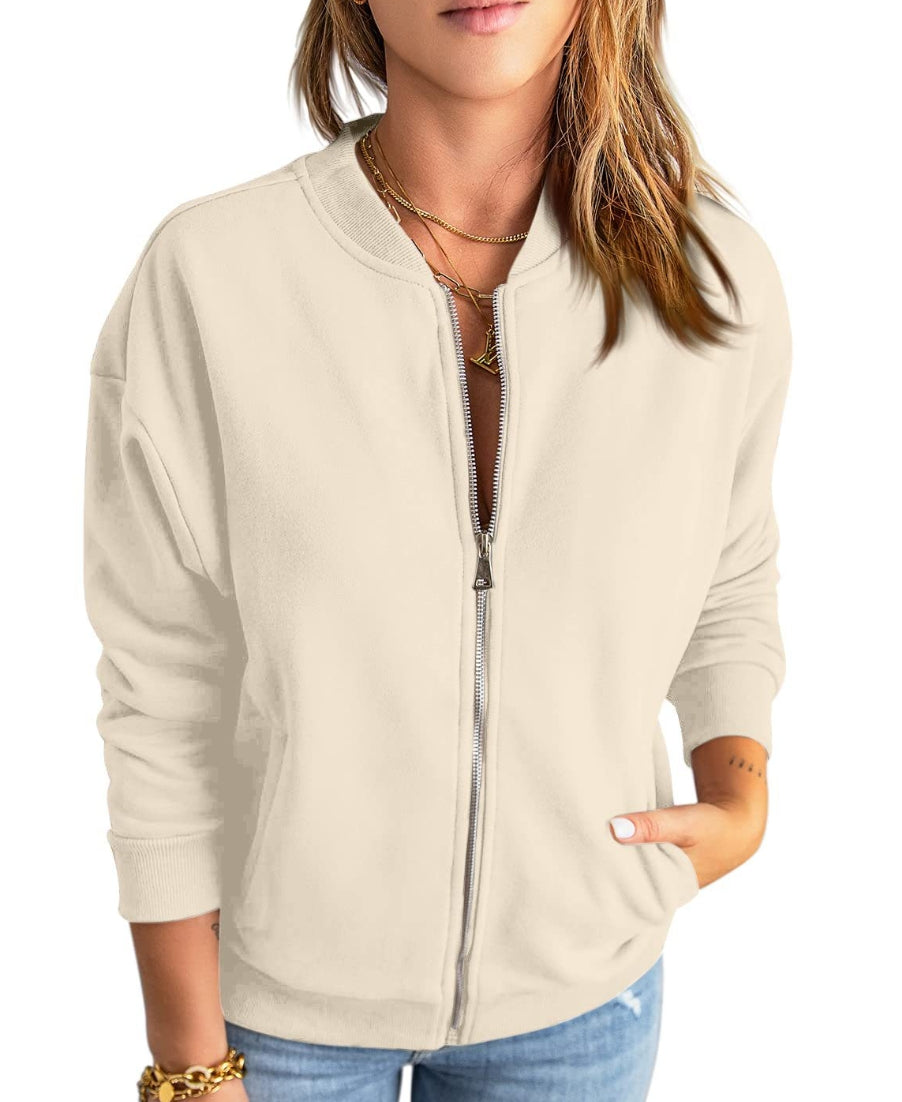 Juanita | Chaqueta informal con cremallera y cuello redondo.