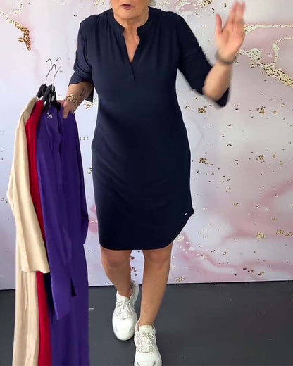 Hanneke |  Vestido liso con cuello en V