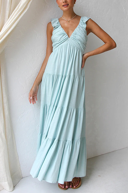 Emma | Vestido largo de lino con cuello en V