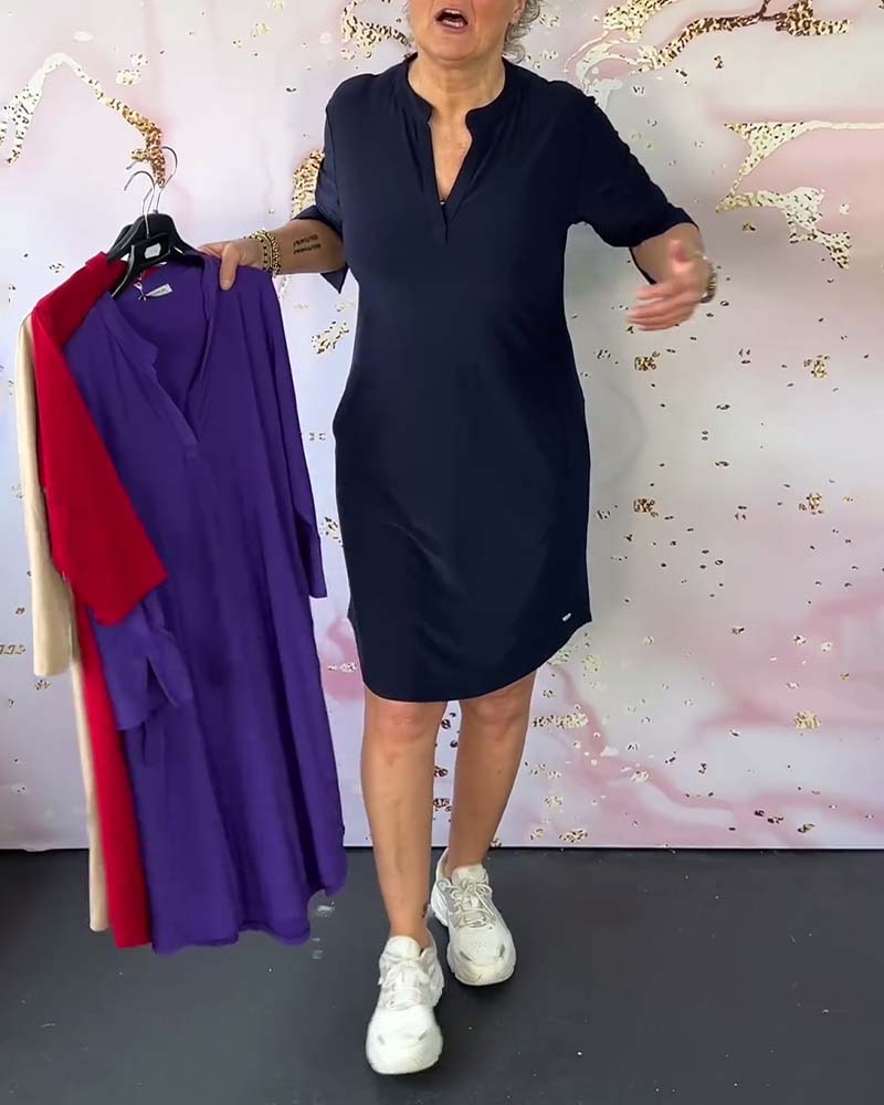 Hanneke |  Vestido liso con cuello en V