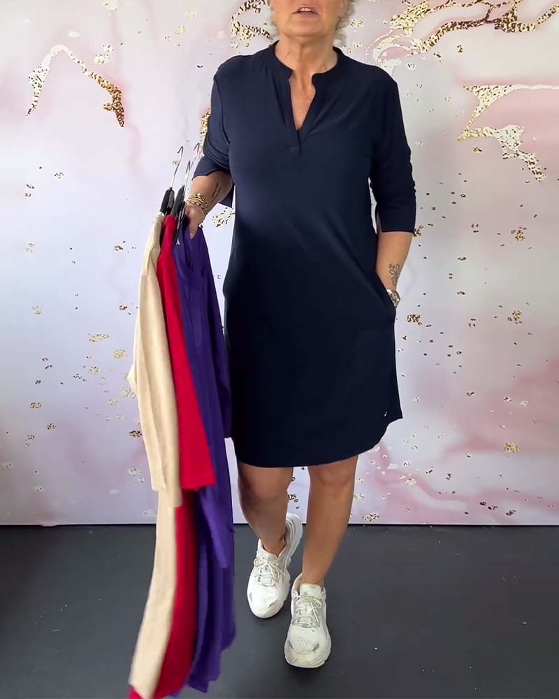 Hanneke |  Vestido liso con cuello en V