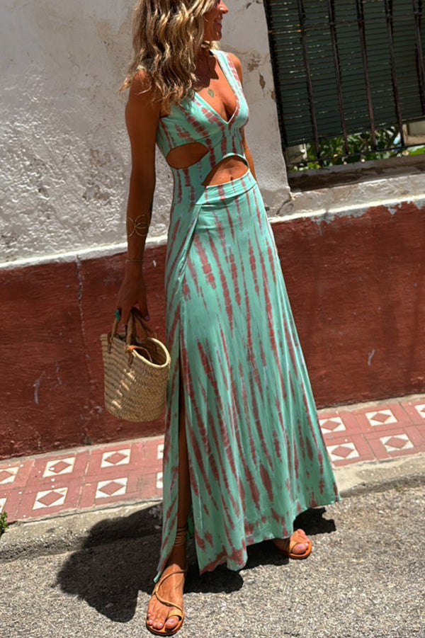 Angelica | Vestido elástico con escote estampado y abertura