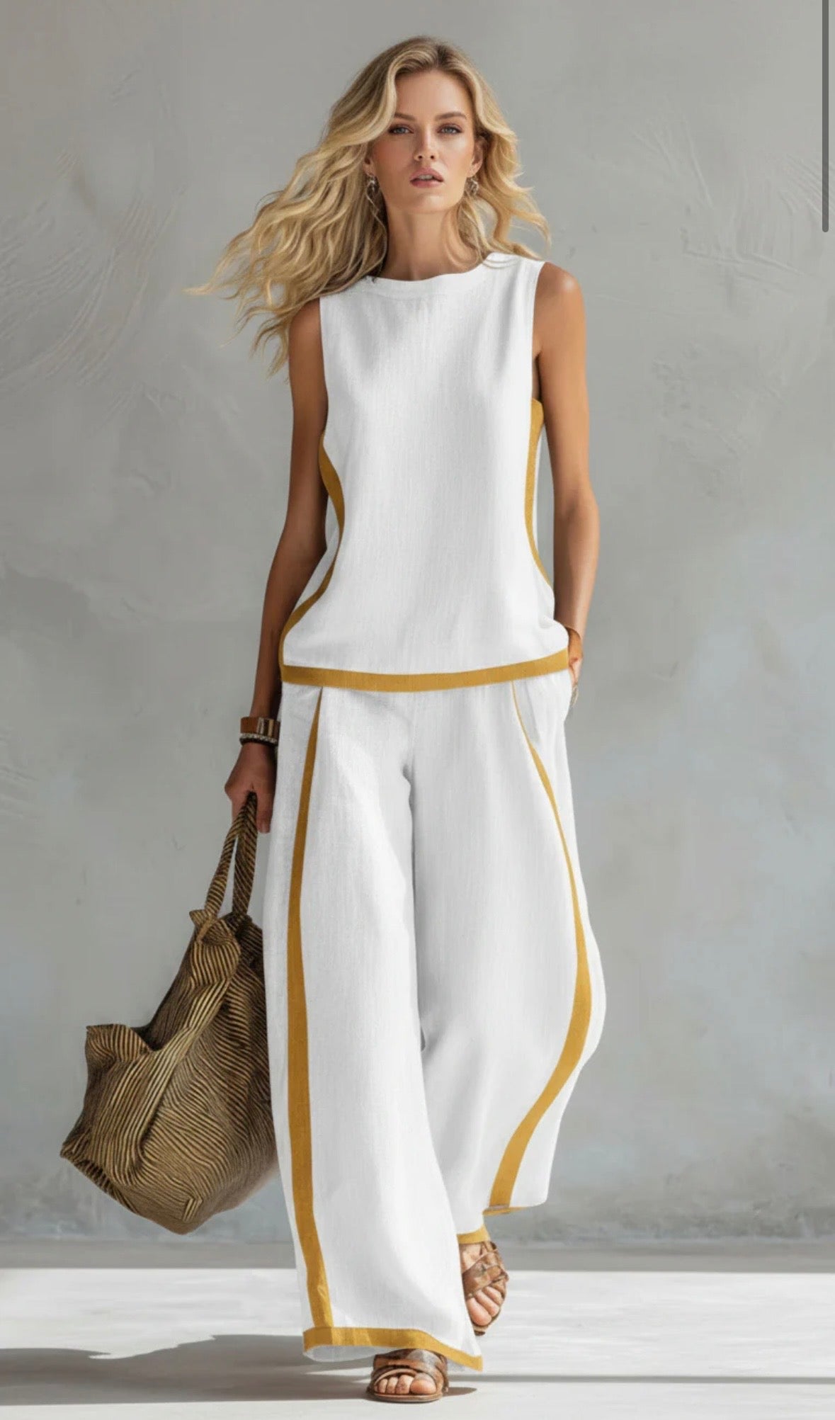 Karen | Conjunto completo de pantalón amplio y blusa sin mangas