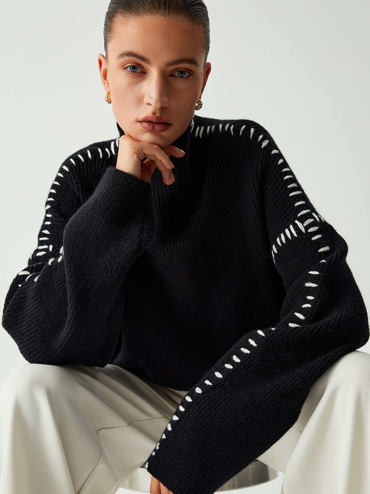 Alma | Jersey oversize de cuello alto con detalles de piqué