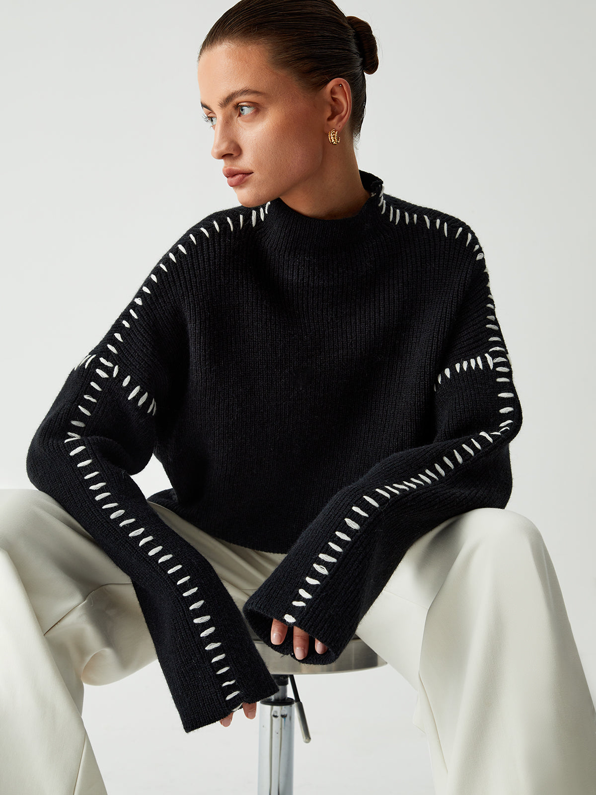 Alma | Jersey oversize de cuello alto con detalles de piqué
