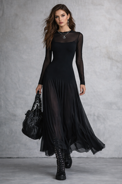 Trinidad | Vestido largo holgado de tul negro