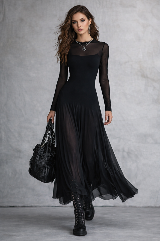 Trinidad | Vestido largo holgado de tul negro