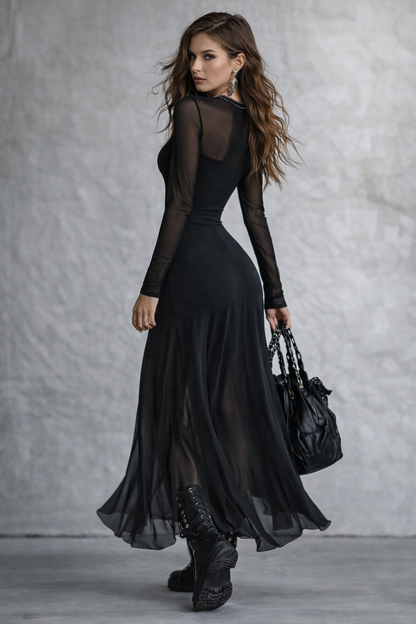 Trinidad | Vestido largo holgado de tul negro