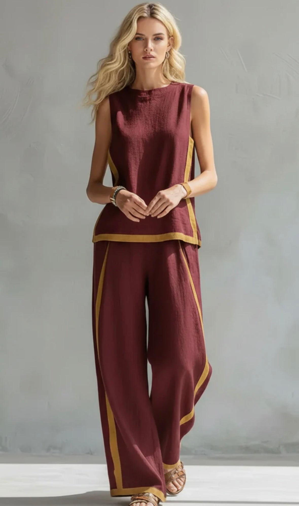 Karen | Conjunto completo de pantalón amplio y blusa sin mangas