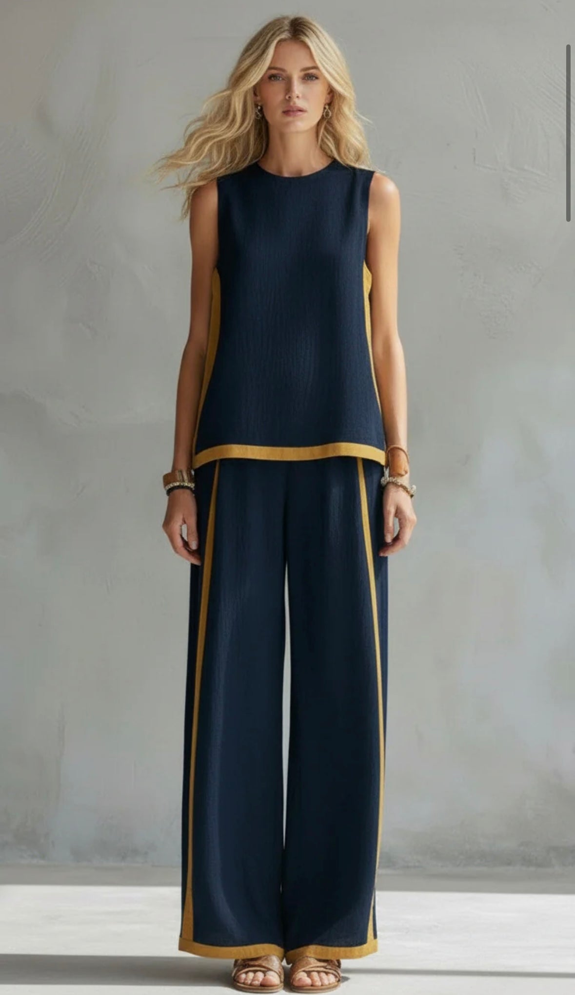 Karen | Conjunto completo de pantalón amplio y blusa sin mangas