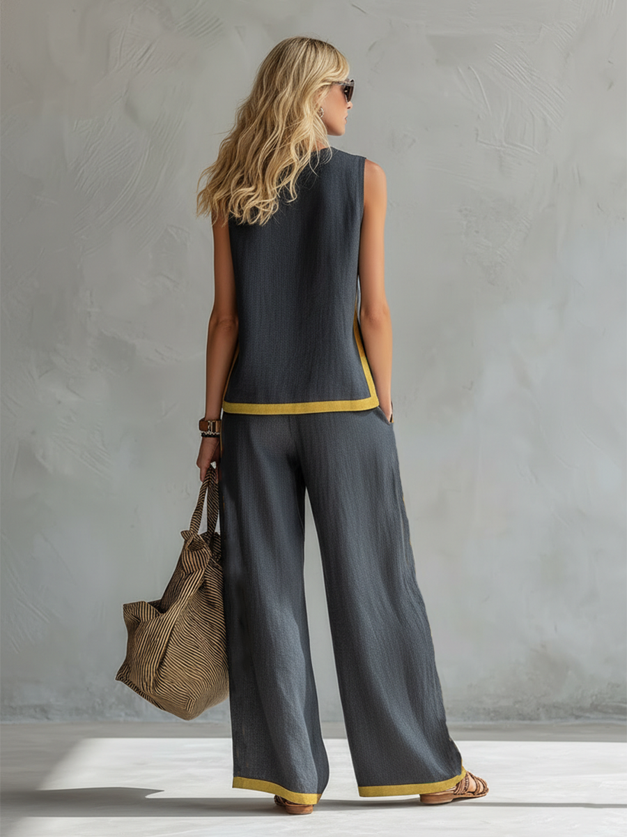 Karen | Conjunto completo de pantalón amplio y blusa sin mangas