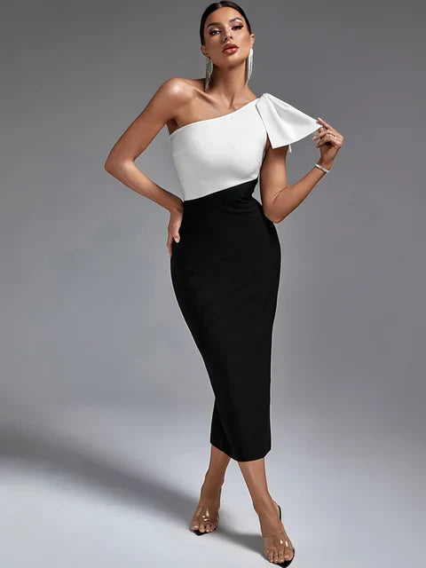 Féline | Vestido lazo blanco negro