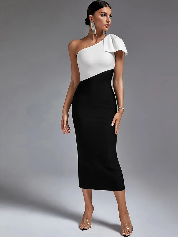 Féline | Vestido lazo blanco negro