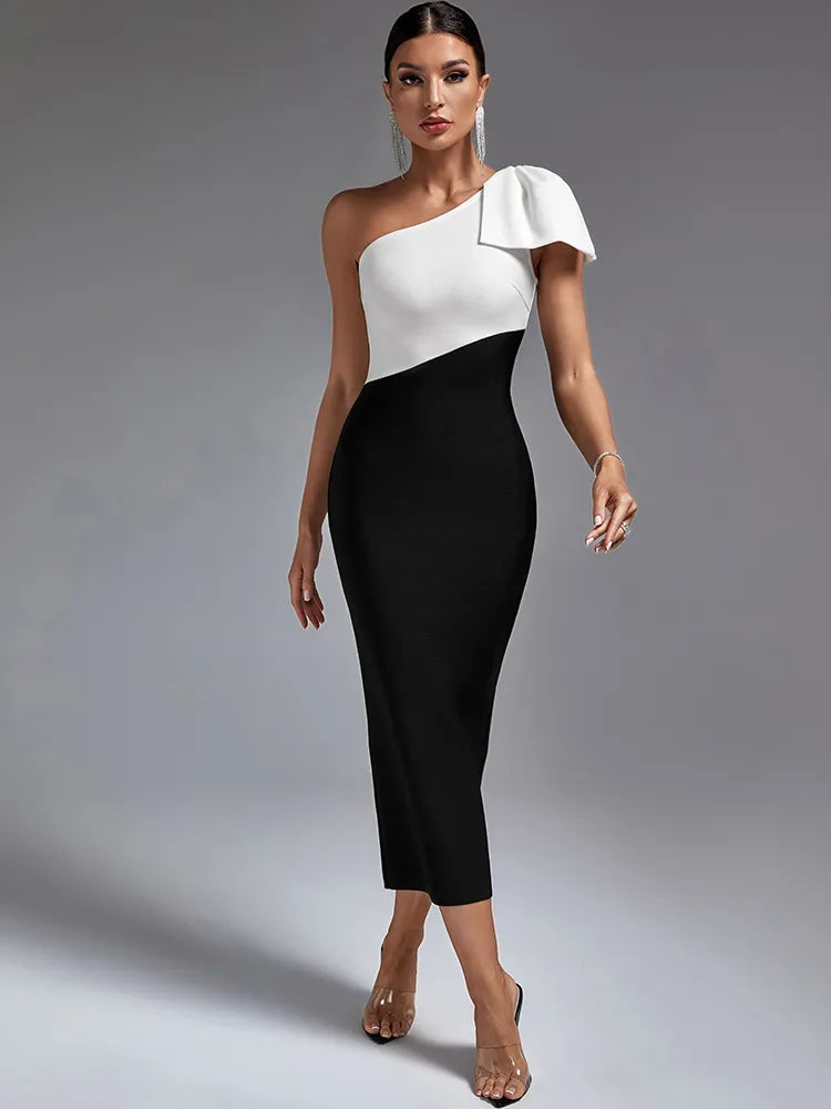 Féline | Vestido lazo blanco negro