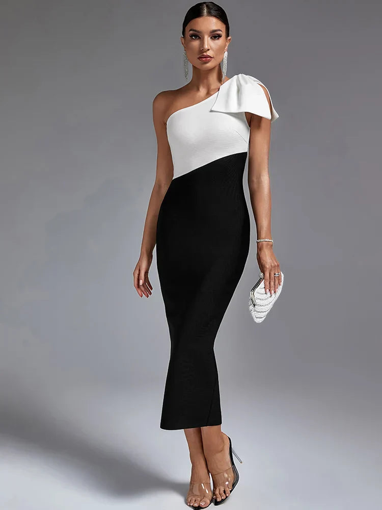 Féline | Vestido lazo blanco negro