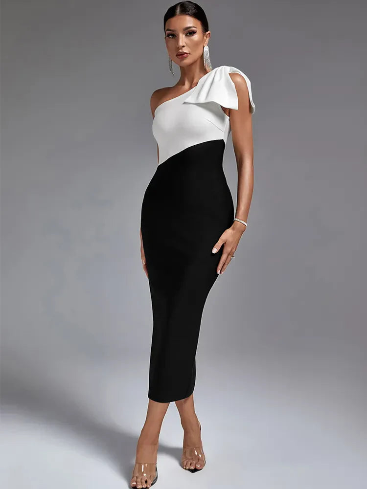 Féline | Vestido lazo blanco negro