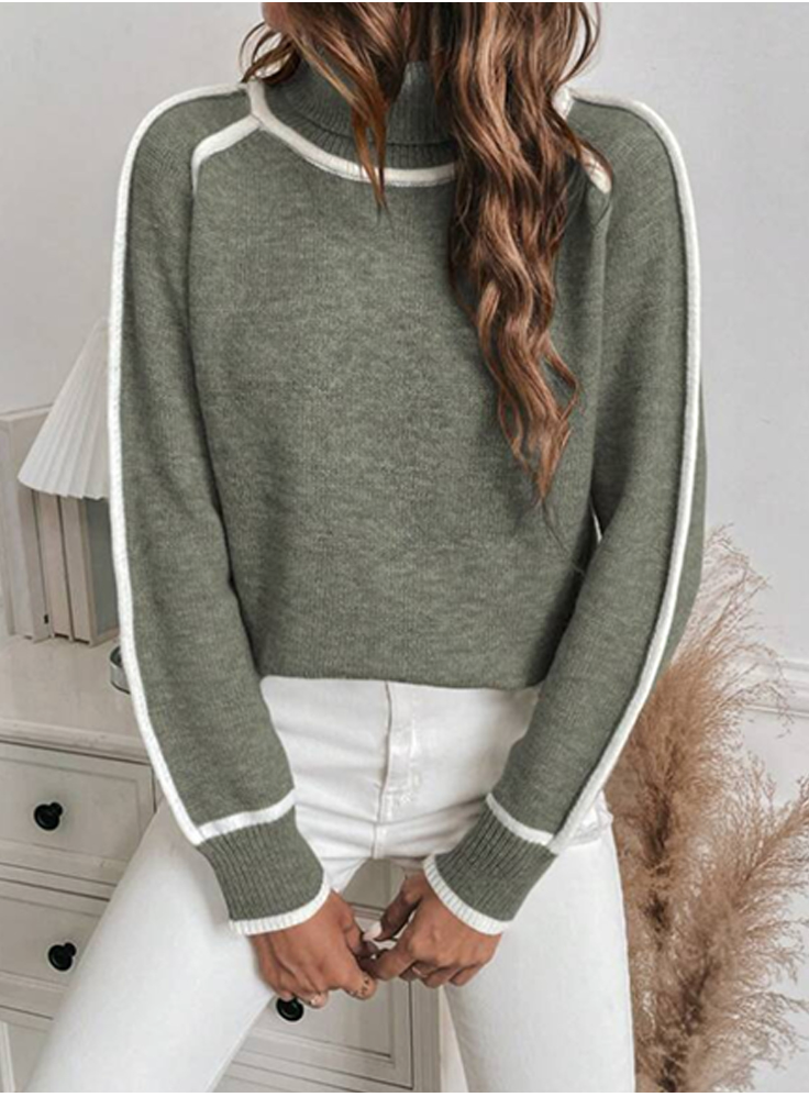 Elle | Cómodo jersey de cuello alto rayas blancas