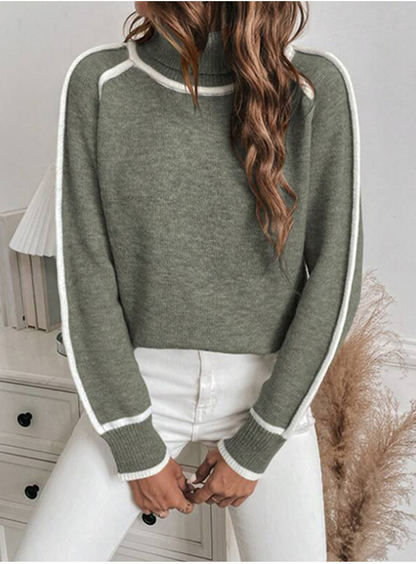 Elle | Cómodo jersey de cuello alto rayas blancas