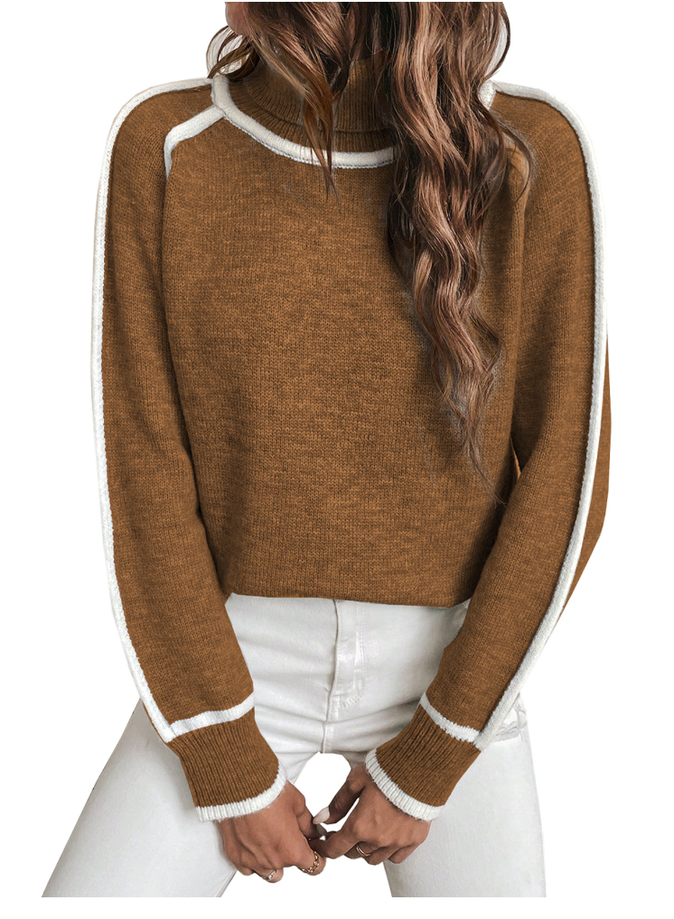 Elle | Cómodo jersey de cuello alto rayas blancas