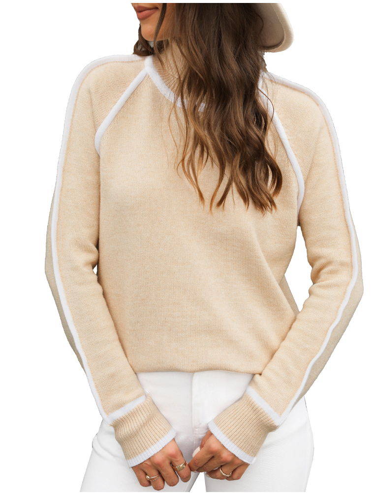 Elle | Cómodo jersey de cuello alto rayas blancas