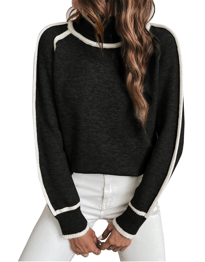 Elle | Cómodo jersey de cuello alto rayas blancas