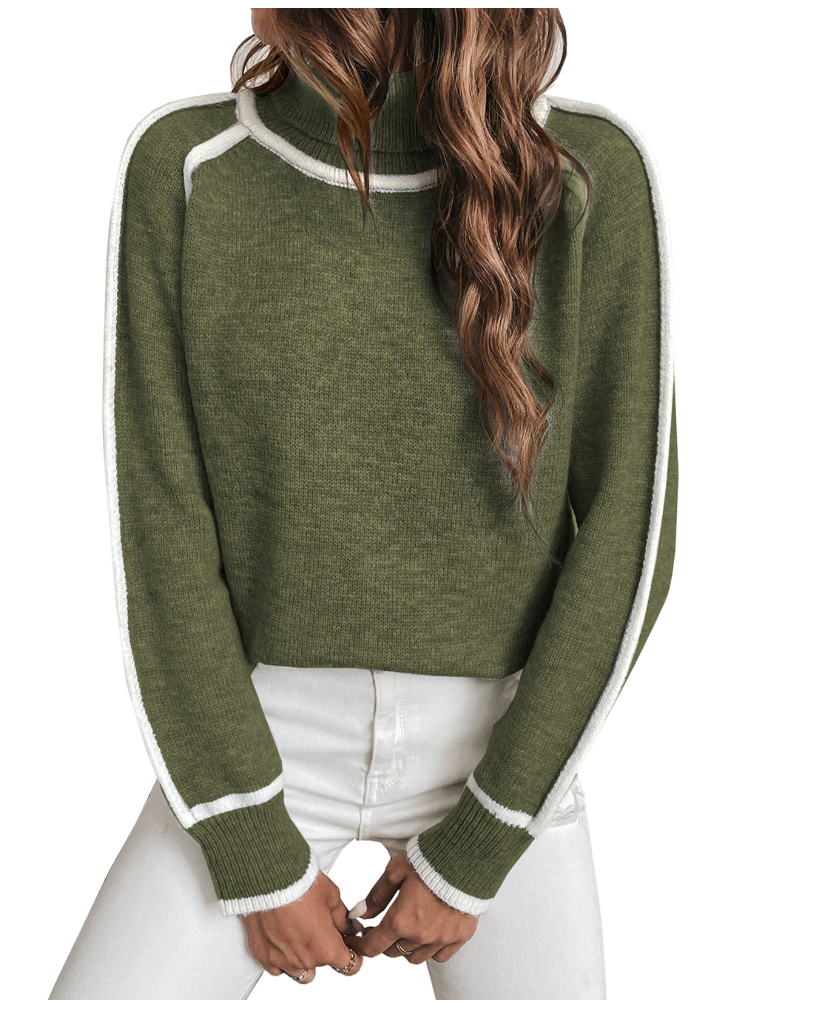 Elle | Cómodo jersey de cuello alto rayas blancas