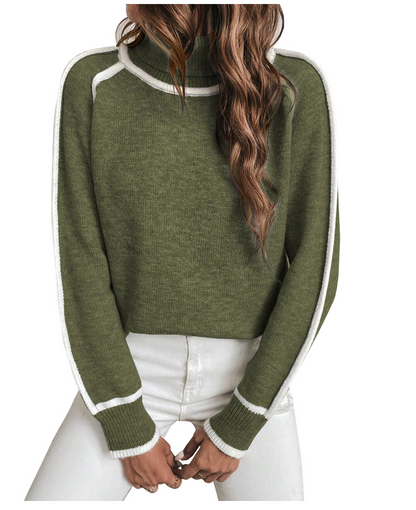 Elle | Cómodo jersey de cuello alto rayas blancas