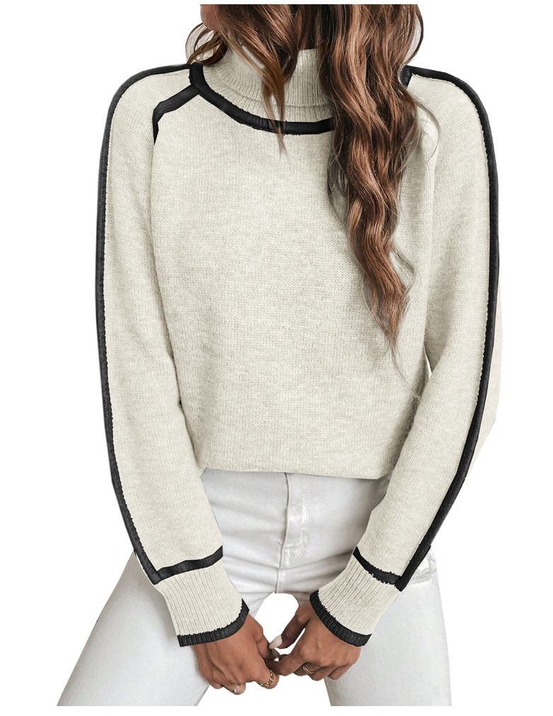 Elle | Cómodo jersey de cuello alto rayas blancas