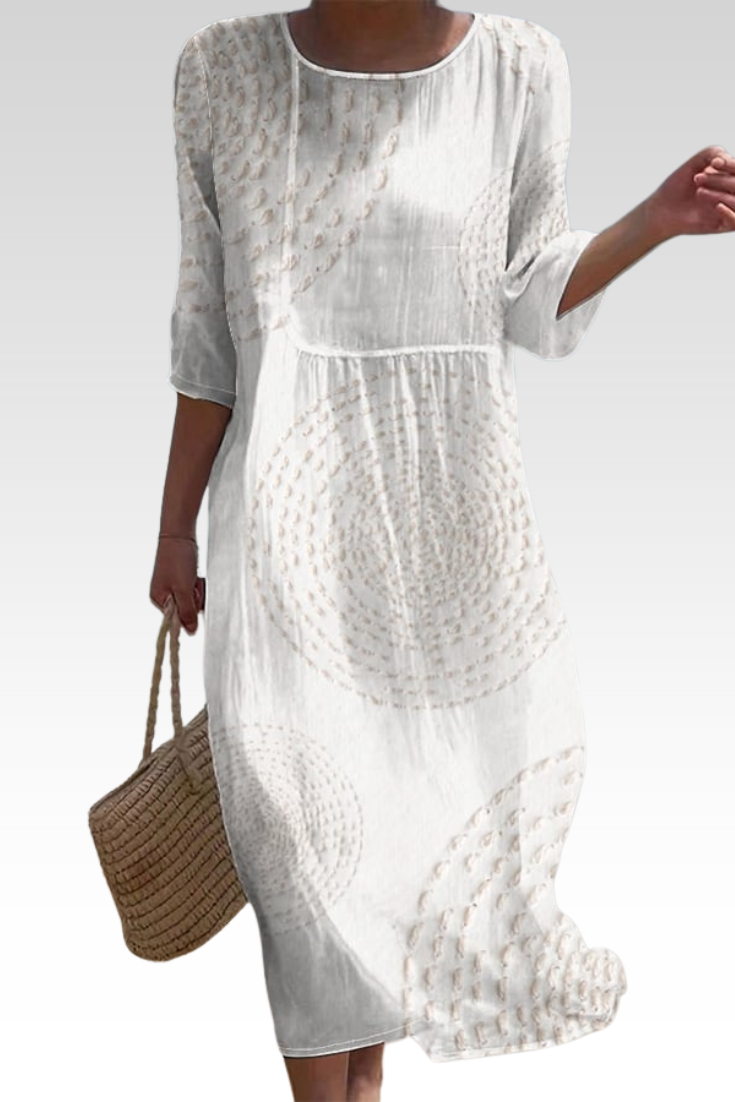 Mira | Vestido ligero de lino con detalles bordados y mangas
