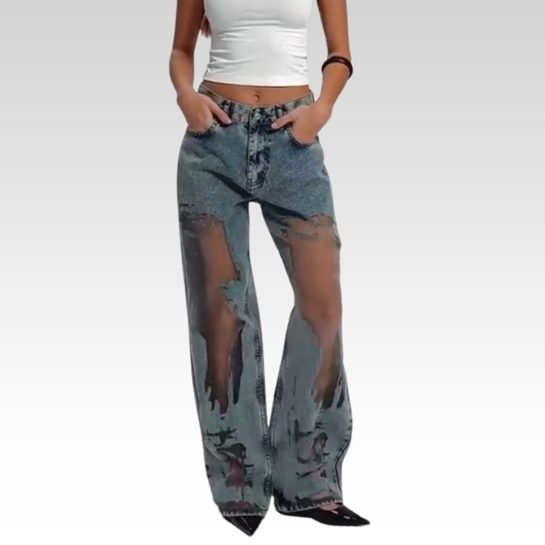 Stella | Jeans con estampado de parches de malla vintage