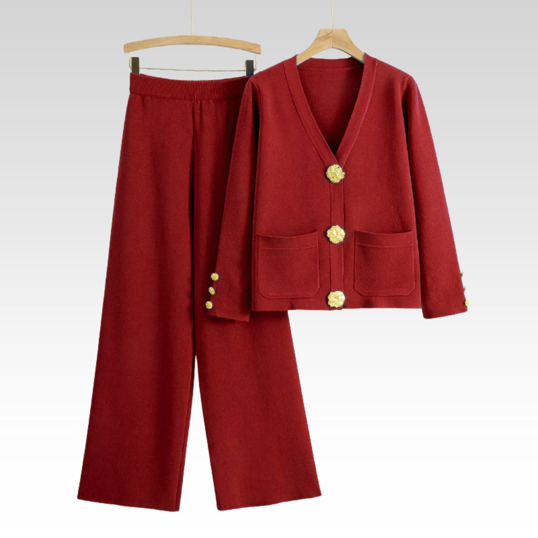 Lieselotte | Conjunto de mujer con jersey abotonado y pantalones anchos