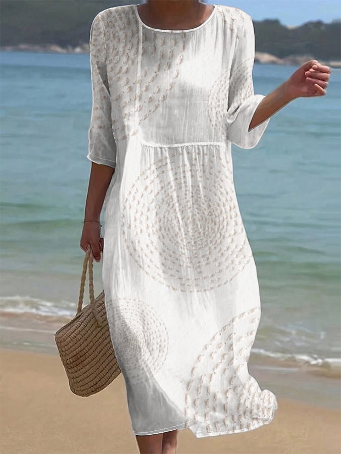 Mira | Vestido ligero de lino con detalles bordados y mangas