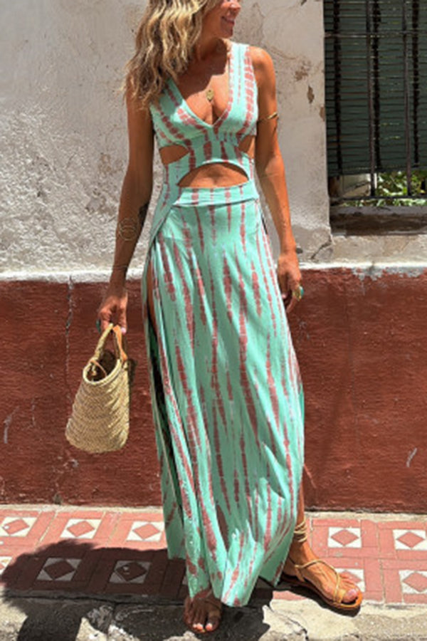 Angelica | Vestido elástico con escote estampado y abertura
