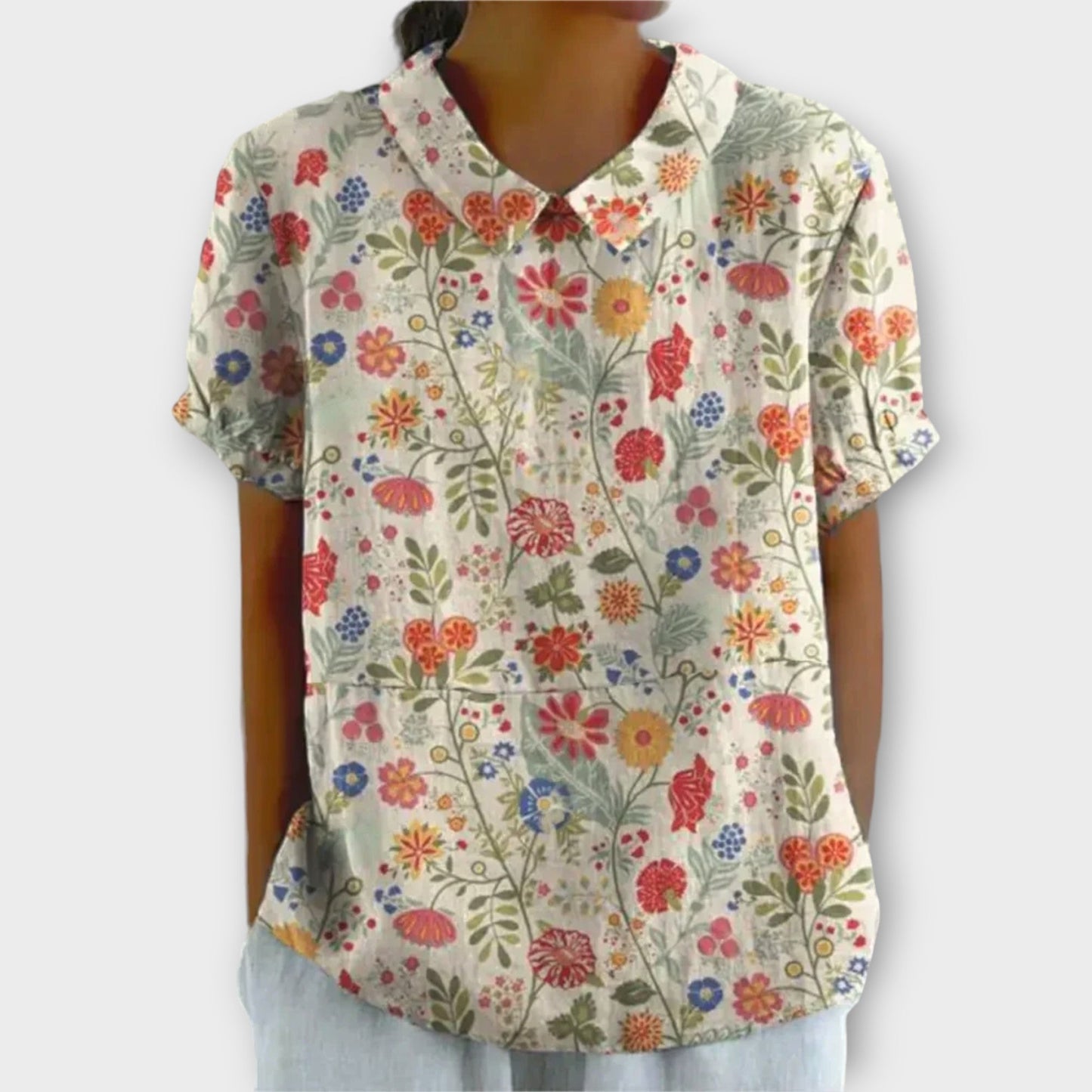 Lina | Blusa floral de algodón y lino