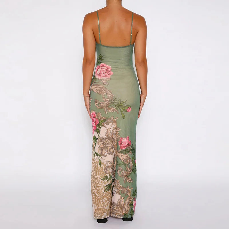 Lianna | Vestido largo con detalles florales en rosa