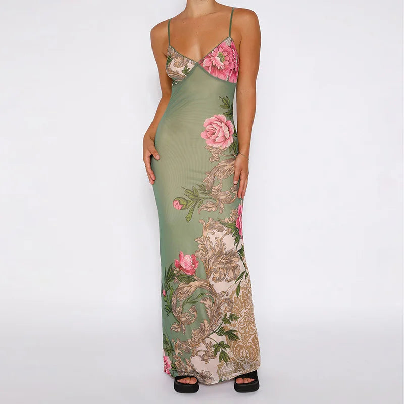 Lianna | Vestido largo con detalles florales en rosa