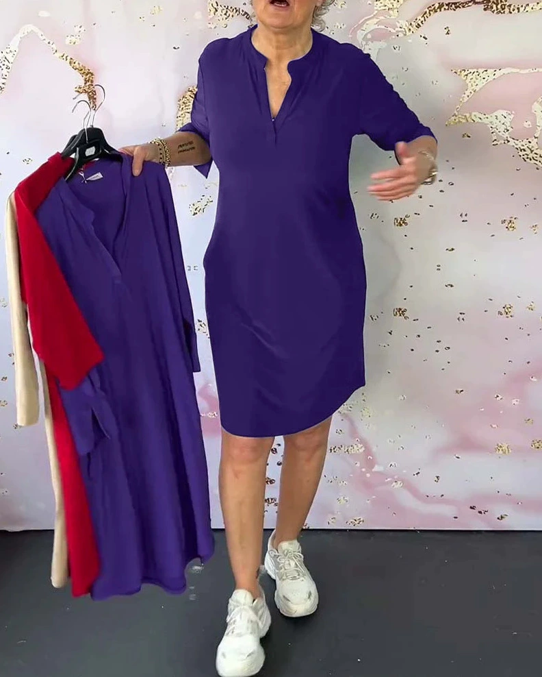 Hanneke |  Vestido liso con cuello en V